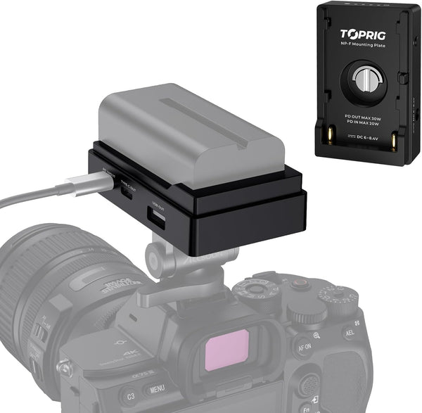 NP-F Battery Adapter Plate for NP-F 550V, 750V, 970V - Fast Charging Mount with 1/4'' Screw for Camera Rig
