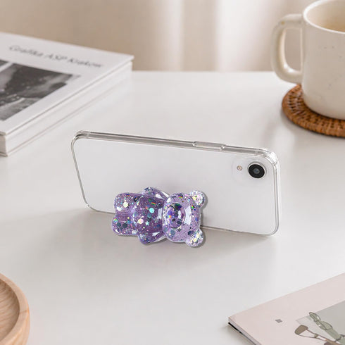 Tangseajiao 1 3D Pc Lilac Cute Phone Grip, Airbag Support Bear Phone Holder, Epoxy Sequins Cute Bear Phone Grip Tok