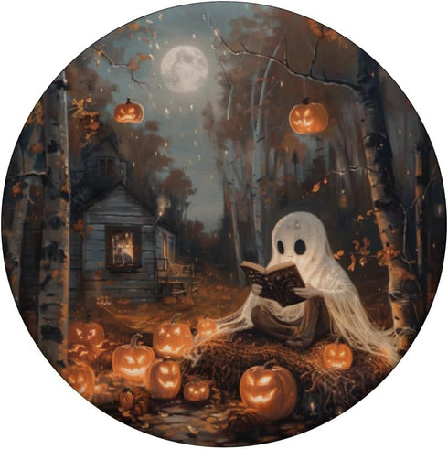 Spooky Halloween Ghost Reading Bookish PopSockets Adhesive PopGrip