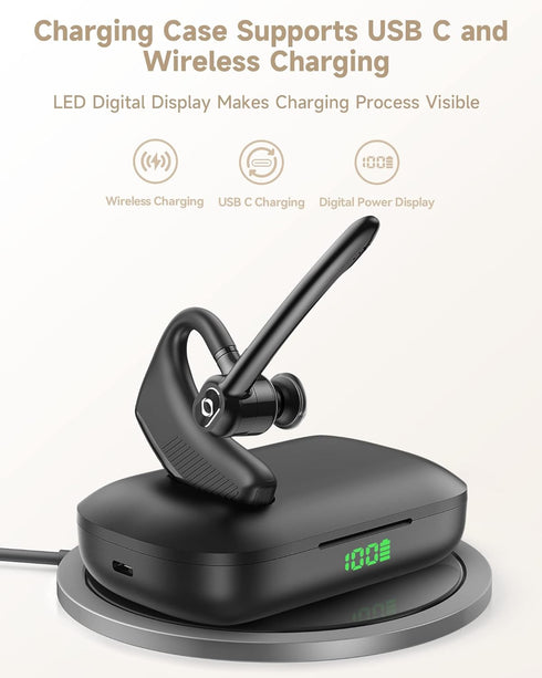 ZUKUMU Headset Wireless Bluetooth Earpiece with Dual Noise Canceling Microphone Hands Free Headphones Single Ear