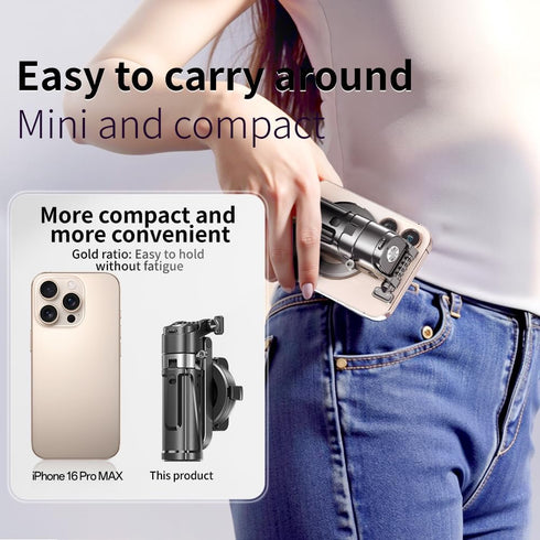 MiniLuxis 4-in-1 Magnetic Phone Tripod, Portable Selfie Stick, Pocket Size Foldable Extendable Tripod for iPhone