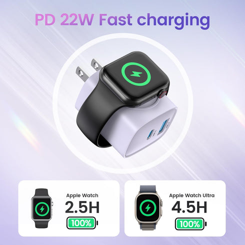 20W Fast Charging Block for Apple Watch Charger, 3 in 1 PD USB C Wall Charger for iWatch Ultra/9/8/7/6, iPhone