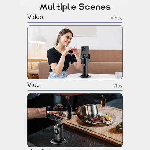Auto Face Tracking Tripod - 360° Rotation Phone Holder for Vlogs, Live Streaming, No App Required, Pink