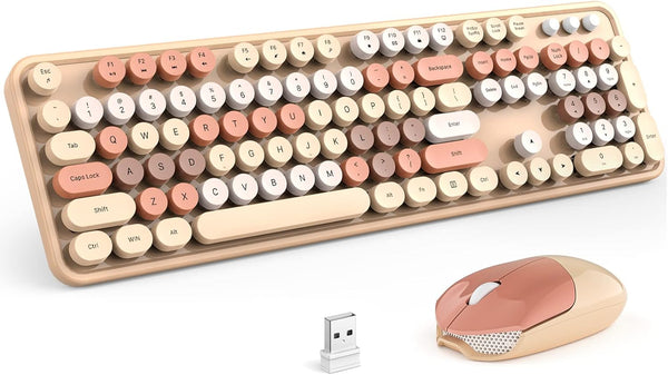 Wireless Keyboard and Mouse Combo - 2.4Ghz USB Retro Full Size Typewriter Keyboard and Sport Car Mouse