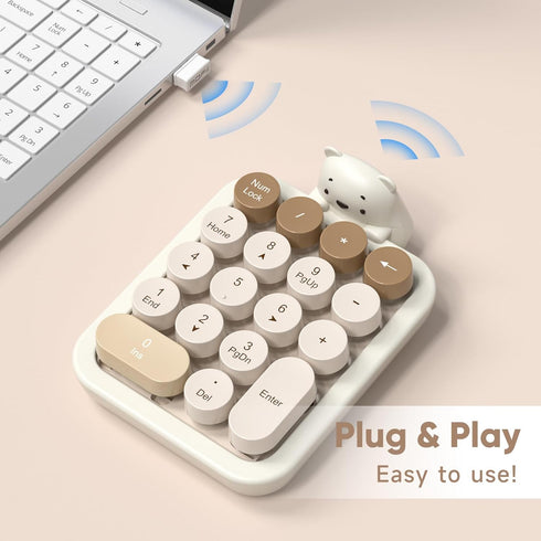 MOFII 18 2.4G Accounting 10 Wireless Number Pad with Bear - Mixed Milktea Numeric Keypad Keys Round Keycap Colorful