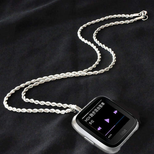 Stainless Steel Chain Necklace Smartwatch Band Compatible with Fitbit Versa 1/2/Lite, Polished Silver Metal Twisted