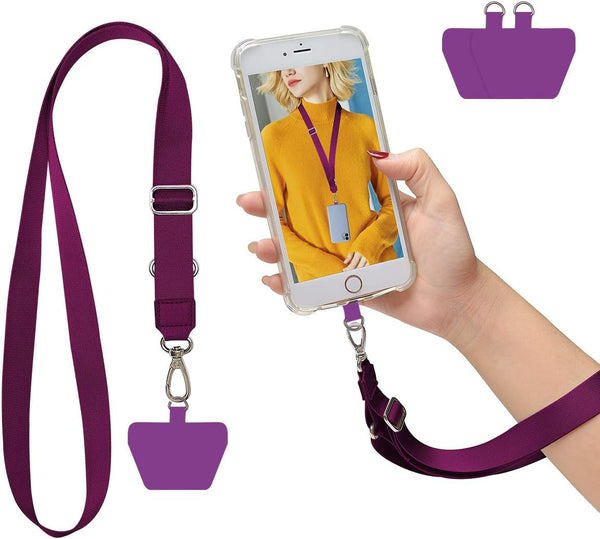 SS Adjustable Phone Lanyard, Crossbody Neck Strap & 2 Phone Tether Patches for Smartphones