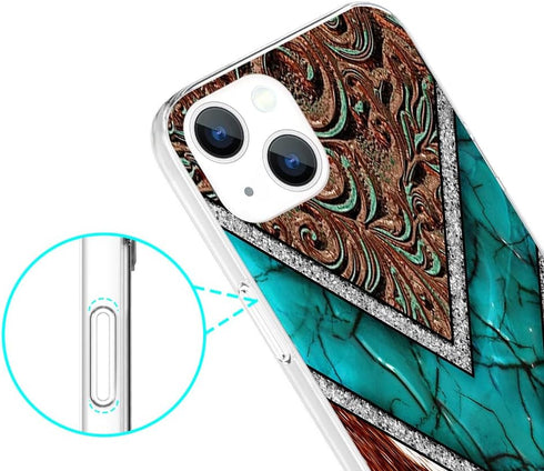 iPhone 15 Case - Western Cowhide Turquoise & Brown Animal Print, Shockproof TPU Cover for Women & Girls, Unique Design.