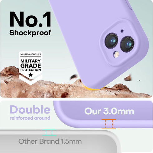LOVE 3000 iPhone 14 Case - Light Purple, Premium Silicone, Shockproof, Soft Anti-Scratch Microfiber Lining, 6.1"