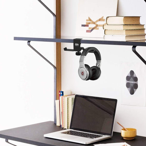 6amLifestyle Under Desk Dual Headphone Hanger, Metal Headset Stand for Gaming Earphones, Universal Clamp Hook