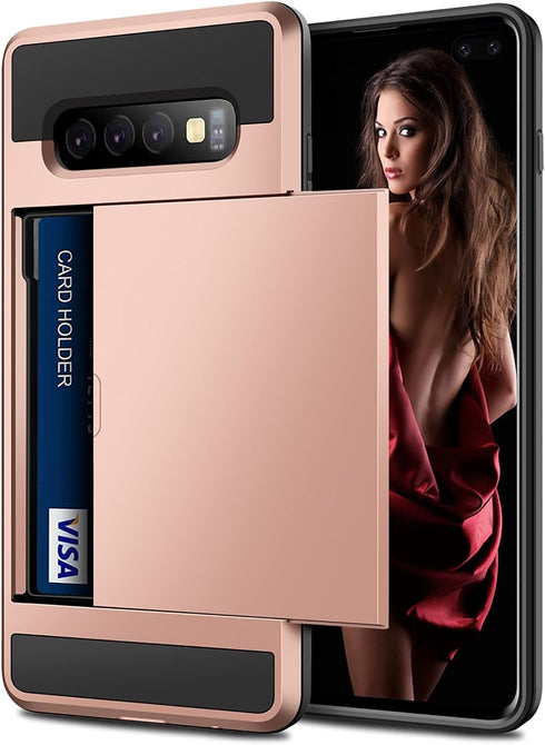 Vofolen Wallet Case for Galaxy S10 Plus, Anti-Scratch Dual Layer Protective Hard Shell with ID Slot, Rose Gold