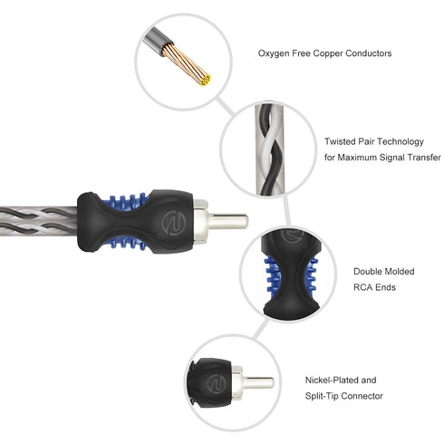 A1M2F 99.99% 1 2 1ft 2 Pack RECOIL Oxygen Free Copper Male to Female RCA Y Adapter Car Audio Splitter Connectors