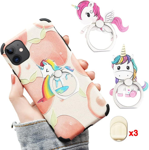 ZOSTLAND 3PCS Rainbow Horse Pegasus Phone Ring - Universal 360° Adjustable Finger Grip Stand Holder (3pcs Unicorn)
