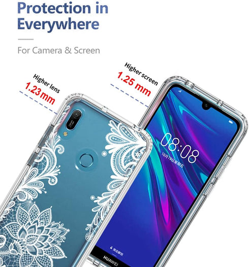Phone Case for Huawei Y6 2019/Y6 Pro 2019/Y6s/Honor Play 8A/Honor 8A Case with Tempered-Glass Screen Protector, Clear Mandala Pattern Full Body Protective Cover for Huawei Y6 2019 (Mandala)