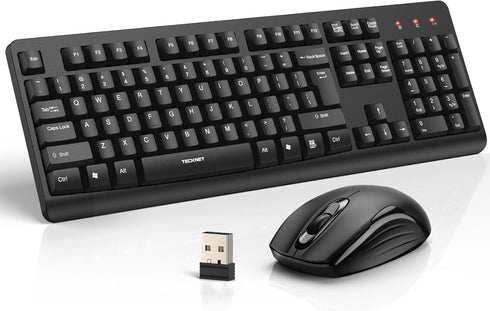 TECKNET Wireless Keyboard and Mouse Combo, Full-Size Ergonomic Keyboard & Optical Mouse, Low-Noise