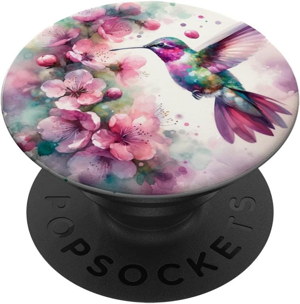 Pretty Hummingbird Floral Watercolor Graphic PopSockets Standard PopGrip