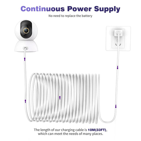 iMangoo USB to USB C Power Cable for CCTV Camera, 33FT Type C Power Extension Cable for Xiaomi Mi eufy Security Camera
