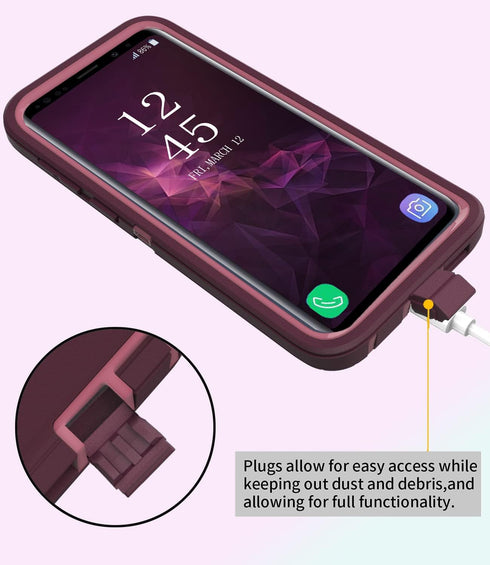 Shockproof Dropproof Case for Samsung Galaxy S9 Plus, Heavy Duty Protective Cover for 6.2 Inch (Purple/Pink)
