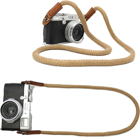 Generic Adjustable Rope Camera Neck Strap Braided Shoulder Strap with Secure O-Ring & Soft Leather Pad for DSLR
