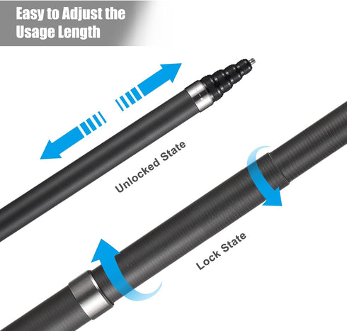 Sunydog 17.9-118in X2/X3, 1/4-20 Carbon Fiber Selfie Stick, Portable, Compatible with Tripod Mount, Thread, Black