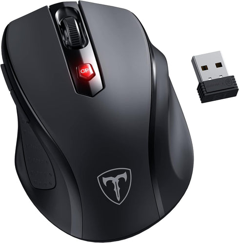 Wireless Mouse, D-09 USB Cordless Mice for Laptop, Ergo Grips, 5-Level 2400 DPI, 16 Months Battery, Portable for PC, Mac