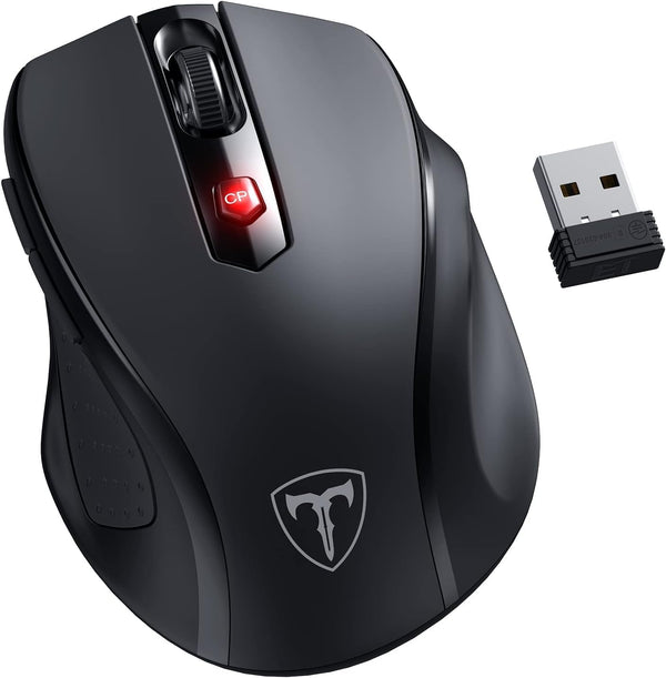 Wireless Mouse, D-09 USB Cordless Mice for Laptop, Ergo Grips, 5-Level 2400 DPI, 16 Months Battery, Portable for PC, Mac