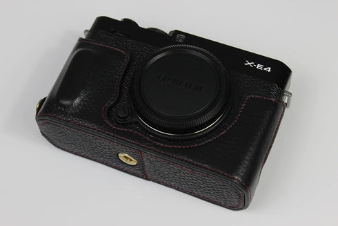 X-E4 Case, BolinUS Handmade Genuine Leather Half Camera Case Bag Cover for Fuji Fujifilm X-E4, Black