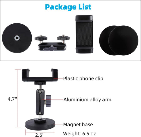 Leenconghui 360 Gym Magnetic Phone Holder Mount with Adjustable Dual Ballhead Magic Arm, Magnet Base Phone Mount