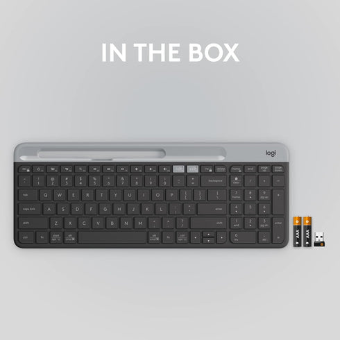 Logitech K585 Multi-Device Slim Wireless Keyboard with Built-in Cradle for Laptop, Tablet, Desktop, Smartphone