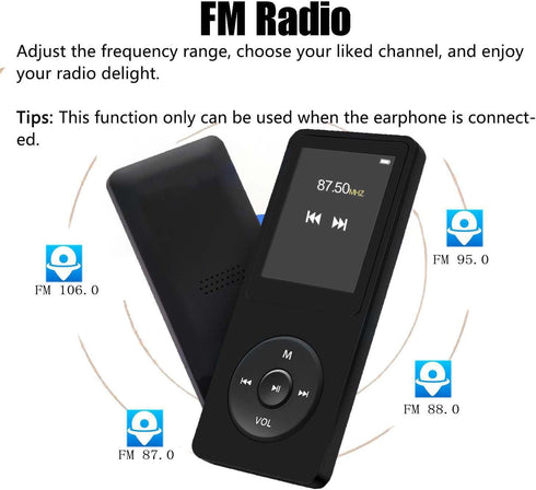 imkavery 128GB MP3 5.2, Player with Bluetooth Portable Black Music Player for Kids with Built-in HD Speaker, FM Radio