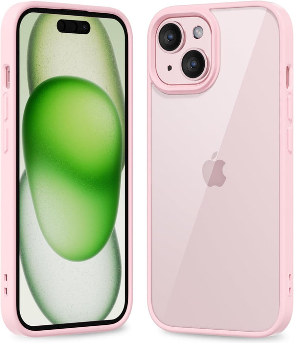 oakxco Thin Slim Clear Case for iPhone 15/14/13, Light Pink Transparent Hybrid Hard Plastic & Soft Silicone Bumper