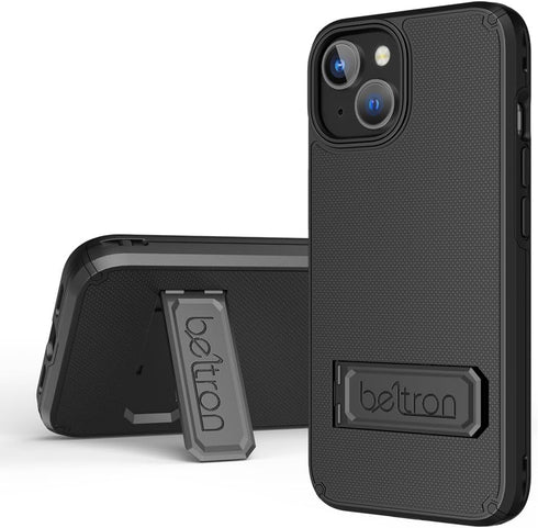 BELTRON Case Holster Combo for iPhone 15, Slim Protective Full Body Grip Case & Swivel Belt Clip with Kickstand