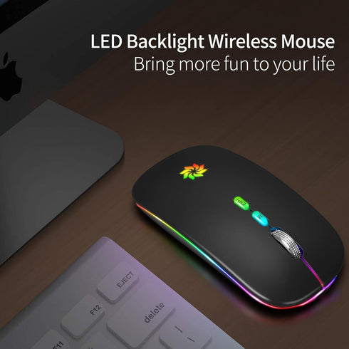 KBCASE LED Wireless Mouse, Slim Silent 2.4G Rechargeable for Laptop, MacBook, iPad, Chromebook, USB & Type-C Receiver