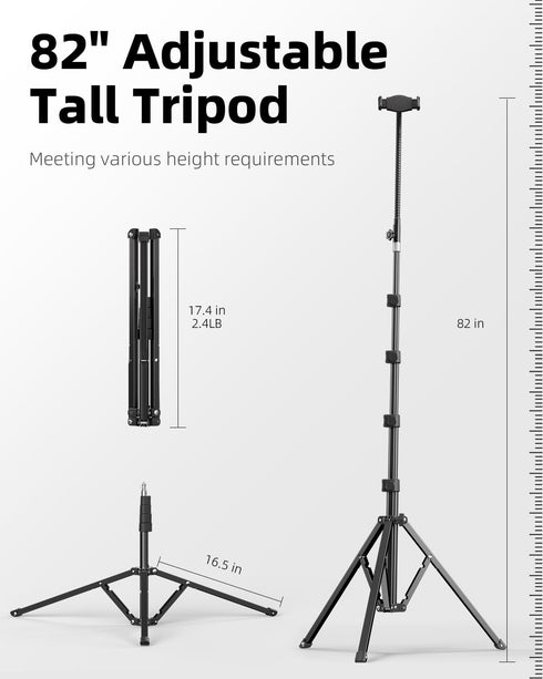 Weilisi 82" Tall Heavy Duty Phone Stand, Tripod with 15" Adjustable Gooseneck for Recording, Live Streaming, Cooking
