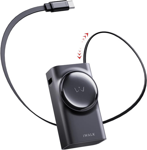 iWALK Reel Power Bank Built-in 2.3ft Retractable Cable, 10,000mAh PD 30W Fast Charging Portable Charger, 3-Output