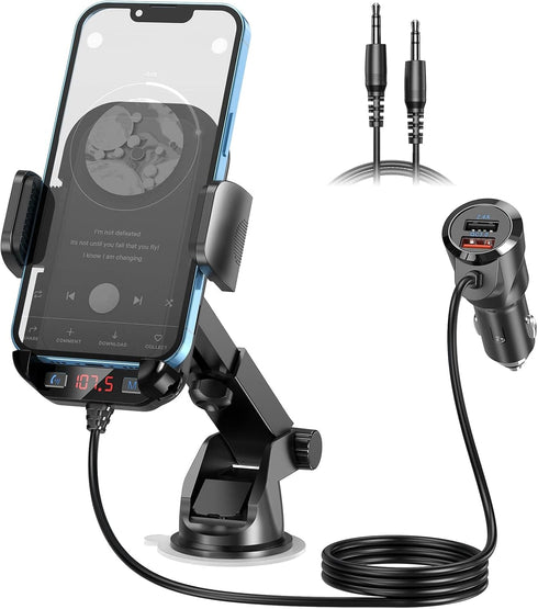 3IN1 Bluetooth Car Adapter, 5.3 FM Bluetooth Transmitter, QC3.0 Fast Charging, Supports Hands-Free Siri Google Assistant