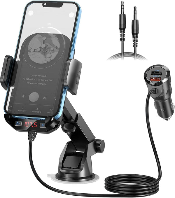 3IN1 Bluetooth Car Adapter, 5.3 FM Bluetooth Transmitter, QC3.0 Fast Charging, Supports Hands-Free Siri Google Assistant