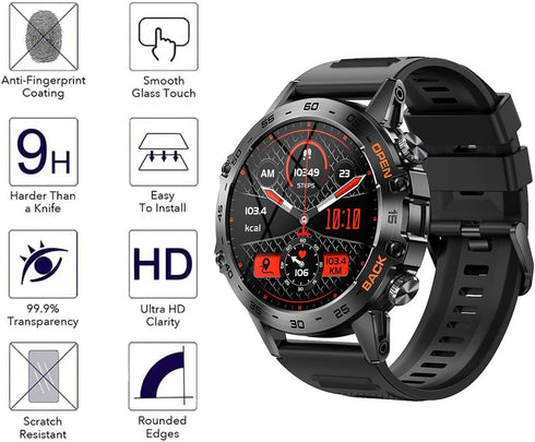 3 Pack Compatible with SUNKTA K52 1.39 Inch Smartwatch Screen Protector Tempered Glass Compatible with FOXBOX K-52 1.39'' Smart Watch Screen Protectors Foils Glass Anti-Scratch