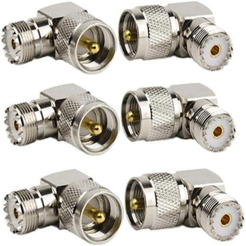 UHF Male PL259 to Female SO239 RF Coaxial Adapter, 90° Right Angle Connector for CB Radio Antenna (6-Pack)