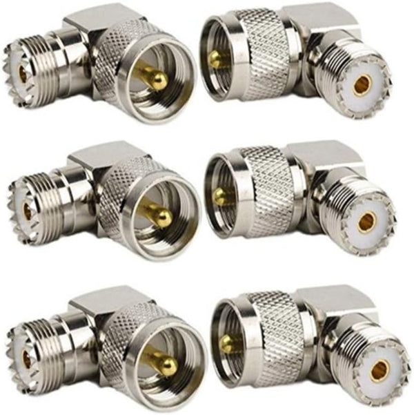 UHF Male PL259 to Female SO239 RF Coaxial Adapter, 90° Right Angle Connector for CB Radio Antenna (6-Pack)