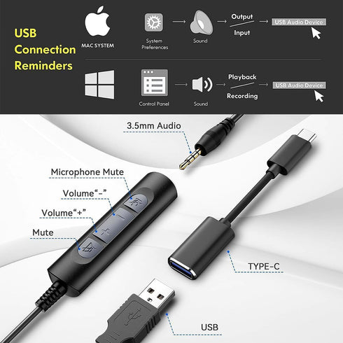 Headset Headset Headset Wantek wtih Mic, USB with Microphone for PC, Computer with Noise Canceling Microphone with Mute