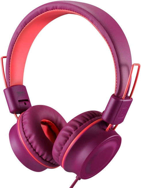 noot products Kids Headphones K33, Foldable Stereo Wired On-Ear Headset with 5ft Long Cord (Plum)