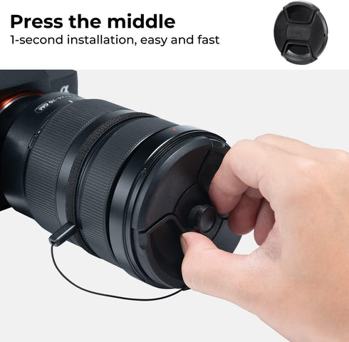 K&F Concept 40.5mm Lens Cap - 9-in-1 Center Pinch Lens Cover + Anti-Loss Keeper Leash + Microfiber Cleaning Cloth for
