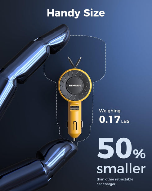 SUPERONE 3-in-1 Car Charger with Retractable Cords, USB C Charger Adapter for iPhone 15/14/13/12/11 Pro Max, Samsung