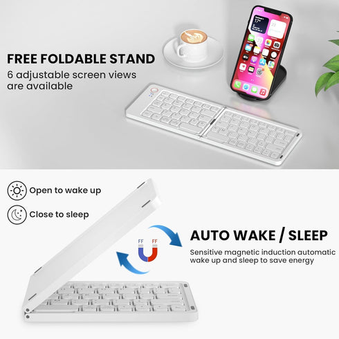 Mini Foldable Bluetooth Keyboard, Portable Wireless Full Size Keyboard (Sync Up to 3 Devices), Ultra-Slim Travel