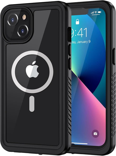 Lanhiem for iPhone 13 Magnetic Case - Waterproof Dustproof Shockproof Cover with Built-in Screen Protector (Black)