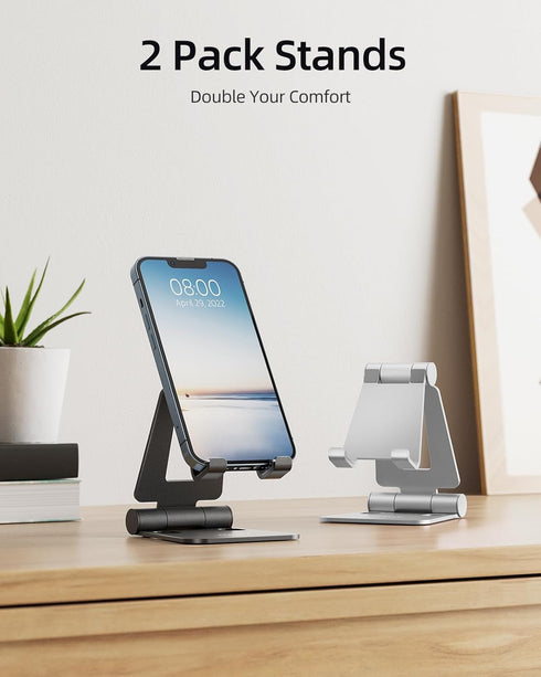 Nulaxy 2 Pack Dual Folding Cell Phone Stand, Fully Adjustable Foldable Desktop Phone Holder Cradle Dock Compatible with Phone 15 14 13 12 Pro Xs Xs Max Xr X 8, All Phones, Black & Silver