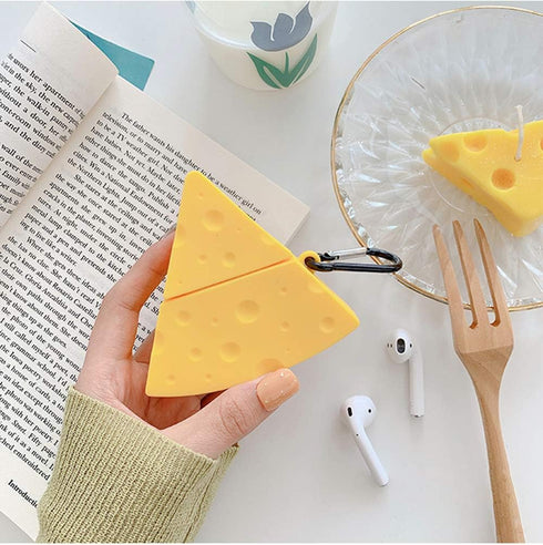 UnnFiko Super Cute Cheese Case, 3D Cartoon Soft Silicone Protective Mini Bag for AirPods Pro with Keychain