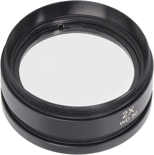 2X Auxiliary Objective Lens, Aluminium Alloy WD30 2X Barlow Lens for Stereo Microscope