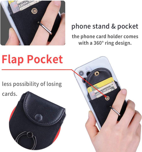 Credit Card Holder for Back of Phone with Ring Stand, Ultra-Slim Self Adhesive, RFID Blocking Stick on Most Smartphones